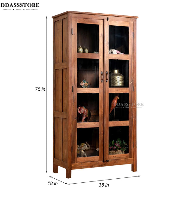 Natural Rustic Solid wood HandCarved Bookshelf with Storage - D'DASS Store