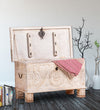 Distressed Solid wood HandCarved Decorative Wooden Trunk & Storage Box