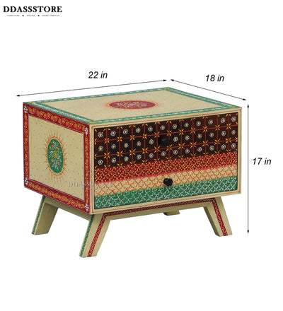 Multicolor Handpainted Solid wood HandCarved Bedside Table for Bed