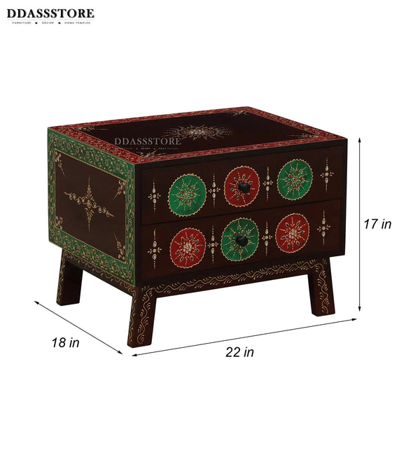 Multicolor Handpainted Solid wood HandCarved Bedside Table for Bed - D'DASS Store