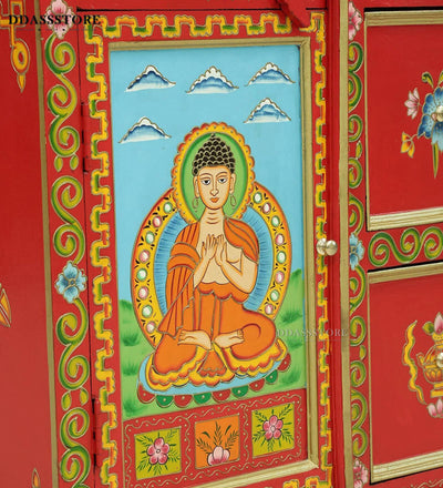 Red Wooden HandPainted Side & Console Table - D'DASS Store