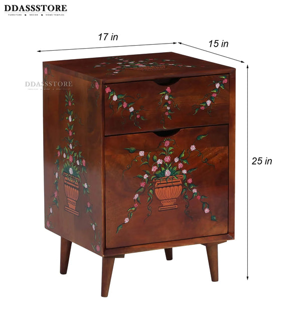 Multicolor Handpainted Solid wood HandCarved Bedside Table for Bed - D'DASS Store