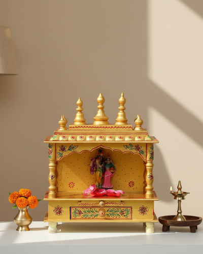 Golden Sheesham Wood & MDF Pooja Temple For Home & Office | DDASS1518G - D'DASS Store
