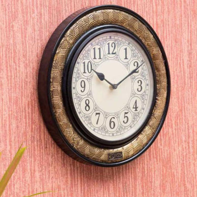 12" HandCrafted Brass Wooden Wall Clock for Home - D'DASS Store