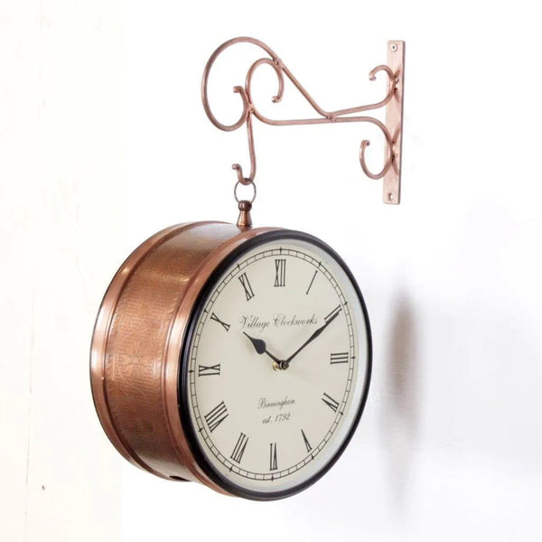 10" Copper Finish Iron Station Platform Wall Clock for Wall | Double Sided Clock