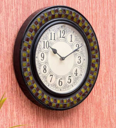 12" Decorative Ethnic Antique Wooden Wall Clock for Home | Navratri Gift - D'DASS Store