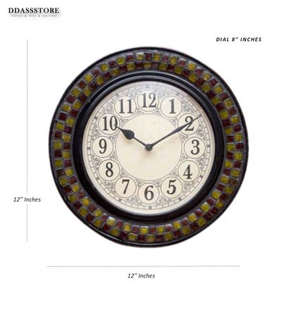 12" Decorative Ethnic Antique Wooden Wall Clock for Home | Navratri Gift - D'DASS Store