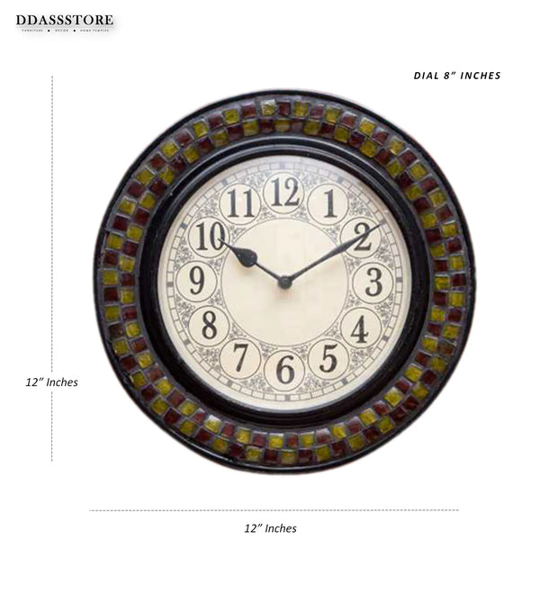 12" Decorative Ethnic Antique Wooden Wall Clock for Home | Navratri Gift - D'DASS Store