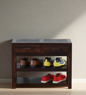 Threshold Teak Series Sheesham Wood Shoe Rack In Scratch Resistant Walnut Finish