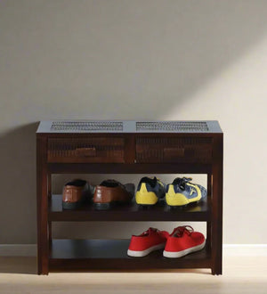 Threshold Teak Series Sheesham Wood Shoe Rack In Scratch Resistant Walnut Finish