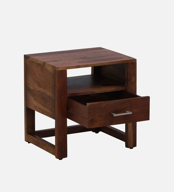 Shadow Nest Wood Bedside Table In Scratch Resistant Rustic Teak Finish With Drawer - D'DASS Store