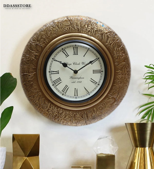 12" Antique Brass Wall Clock for Home | House Warming Gift