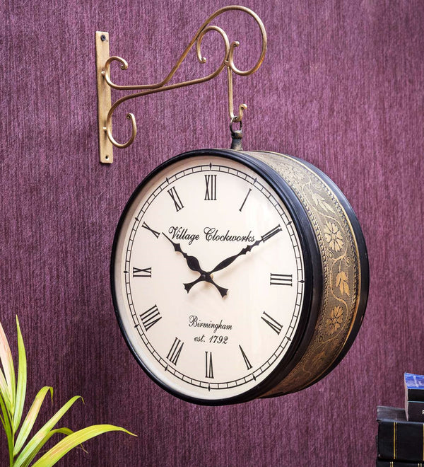 12" Black Golden Classic Double Sided Platform Wall Clock 