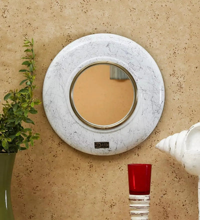12" Classic Marble Finishwooden Wall Mirror For Home Decor