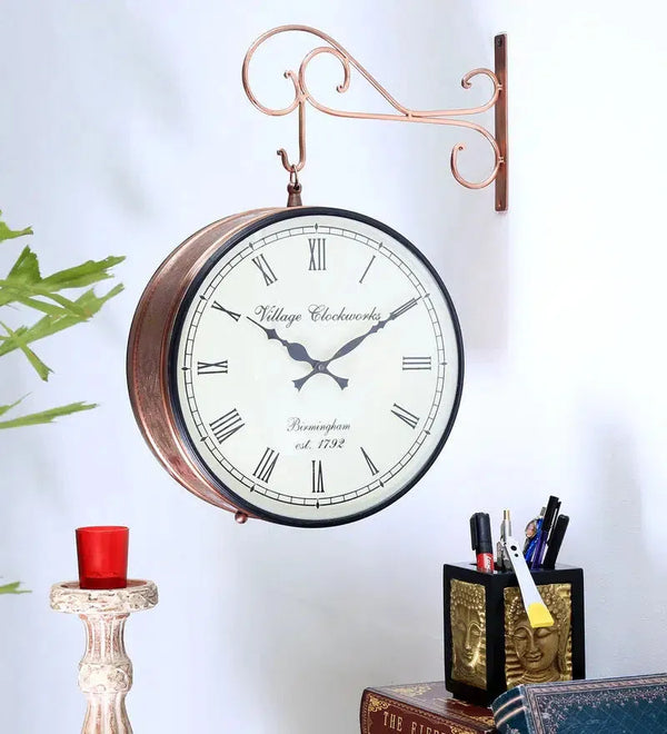 12" Copper Finish Iron Station Platform Wall Clock for Wall