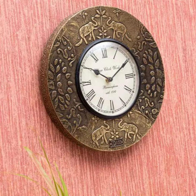 12" Decorative Ethnic Antique Brass Wall Clock for Home