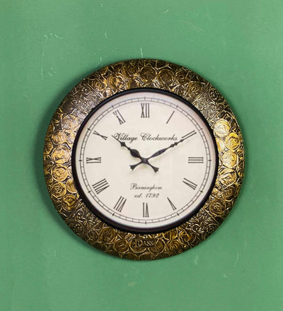 12" Decorative Ethnic Antique Brass Wall Clock for Home | Anniversary Gift