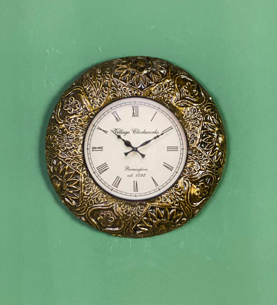 12" Decorative Ethnic Antique Brass Wall Clock for Home | Anniversary Gift