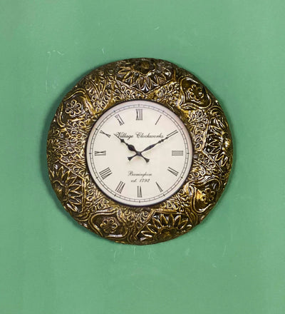 12" Decorative Ethnic Antique Brass Wall Clock for Home | Anniversary Gift