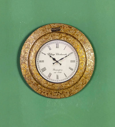 12" Decorative Ethnic Antique Brass Wall Clock for Home | Anniversary Gift