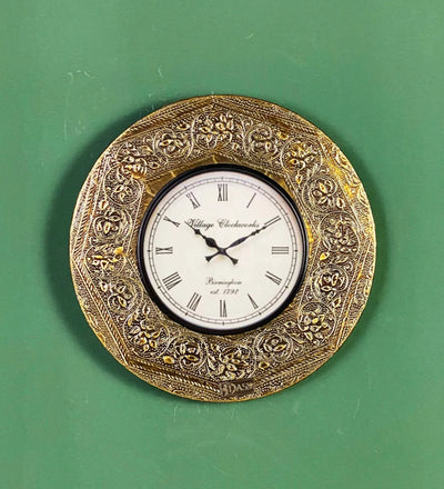 12" Decorative Ethnic Antique Brass Wall Clock for Home | Anniversary Gift