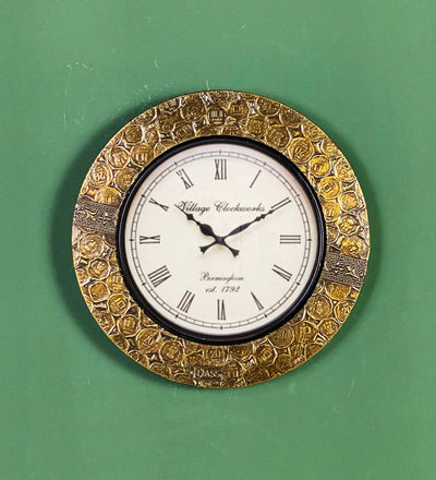 12" Decorative Ethnic Antique Brass Wall Clock for Home | Anniversary Gift
