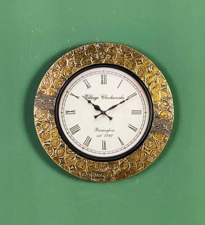 12" Decorative Ethnic Antique Brass Wall Clock for Home | Anniversary Gift