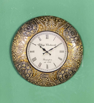 12" Decorative Ethnic Antique Brass Wall Clock for Home | Anniversary Gift