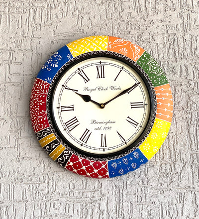 12" Decorative Ethnic Antique Handpainted Wall Clock for Home | House Warming Gift