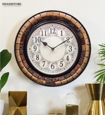 12" Decorative Ethnic Antique Wooden Wall Clock for Home | Ganesh Chaturthi Gift