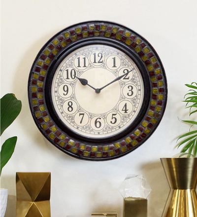 12" Decorative Ethnic Antique Wooden Wall Clock for Home