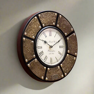 12" Decorative Ethnic Floral Brass Wall Clock for Home