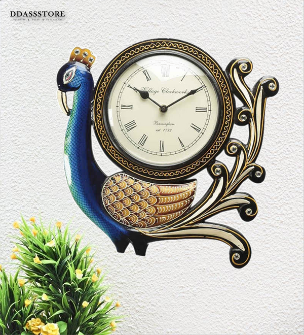 12" Decorative Ethnic Peacock Painted Wall Clock for Home | House Warming Gift
