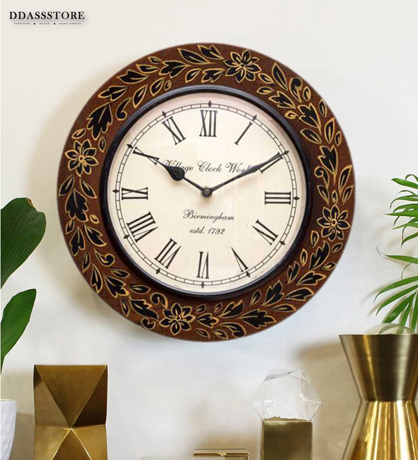 12" Decorative Handpainted Antique Wooden Wall Clock for Home