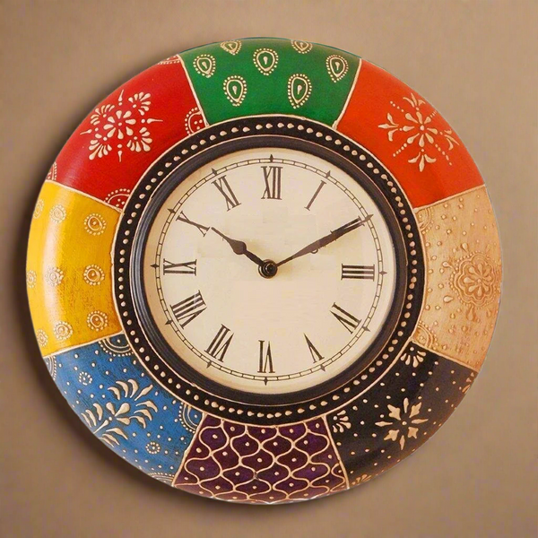12" Hand Painted Vintage Wooden Wall Clock for Home