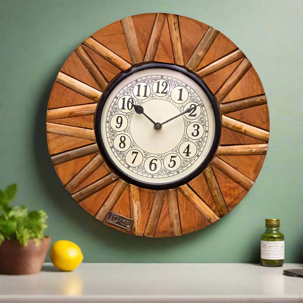 12" Handcrafted Antique Wooden Wall Clock for Home