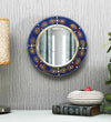 12 Inch Blue Pinewood MDF Handpainted Decorative Wall Mirror