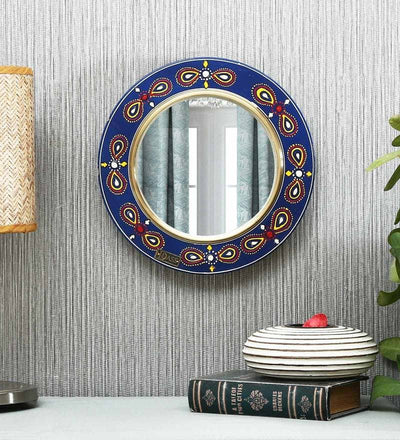12 Inch Blue Pinewood MDF Handpainted Decorative Wall Mirror