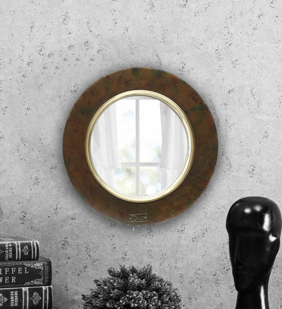 12 Inch Brown MDF wood Handpainted Decorative Wall Mirror