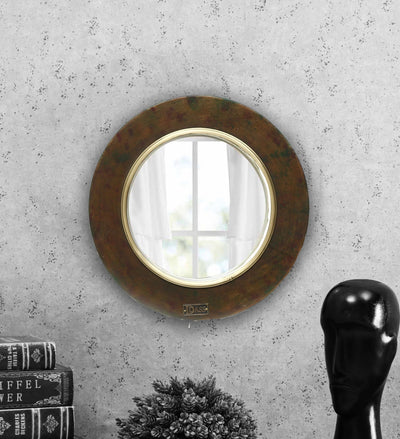 12 Inch Brown MDF wood Handpainted Decorative Wall Mirror