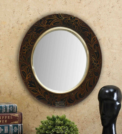 12 Inch Brown Pinewood &amp; MDF Peacock Wall Mirror