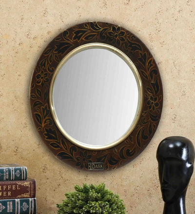 12 Inch Brown Pinewood &amp; MDF Peacock Wall Mirror