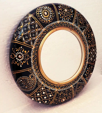 12 Inch Ethnic Handpainted Decorative Round Wall Mirror