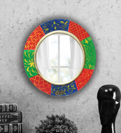 12 Inch Multicolour Pinewood MDF Peacock Decorative Wall Mirror