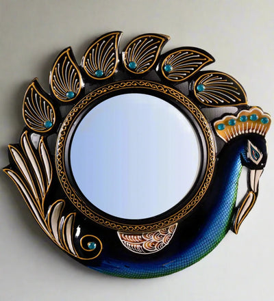 12" MDF wood Peacock Wall Mirror for living room