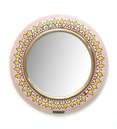 12" Pink MDF wooden Handpainted Decorative Wall Mirror