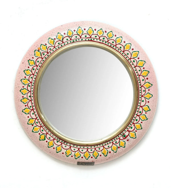 12" Pink MDF wooden Handpainted Decorative Wall Mirror