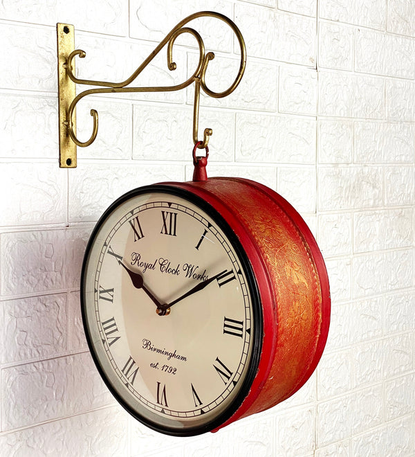 12" Red Golden Classic Double Sided Platform Wall Clock