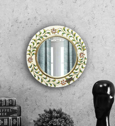 12" White Pinewood MDF Peacock Wall Mirror