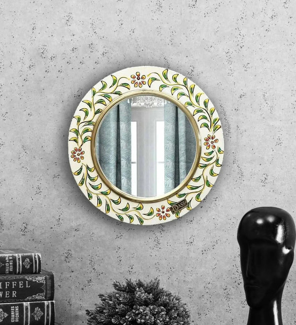 12" White Pinewood MDF Peacock Wall Mirror
